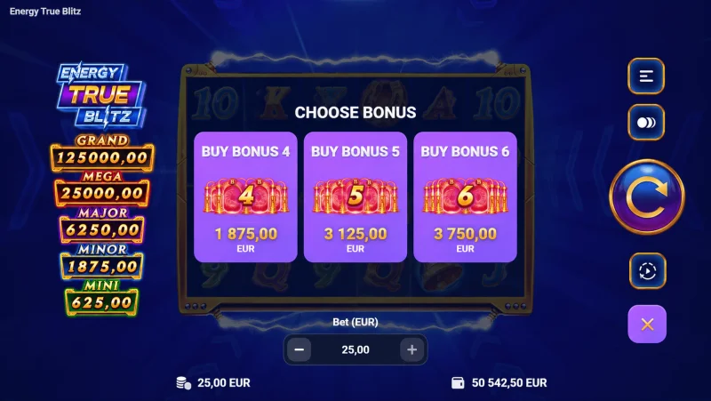 Energy True Blitz - bonus buy menu